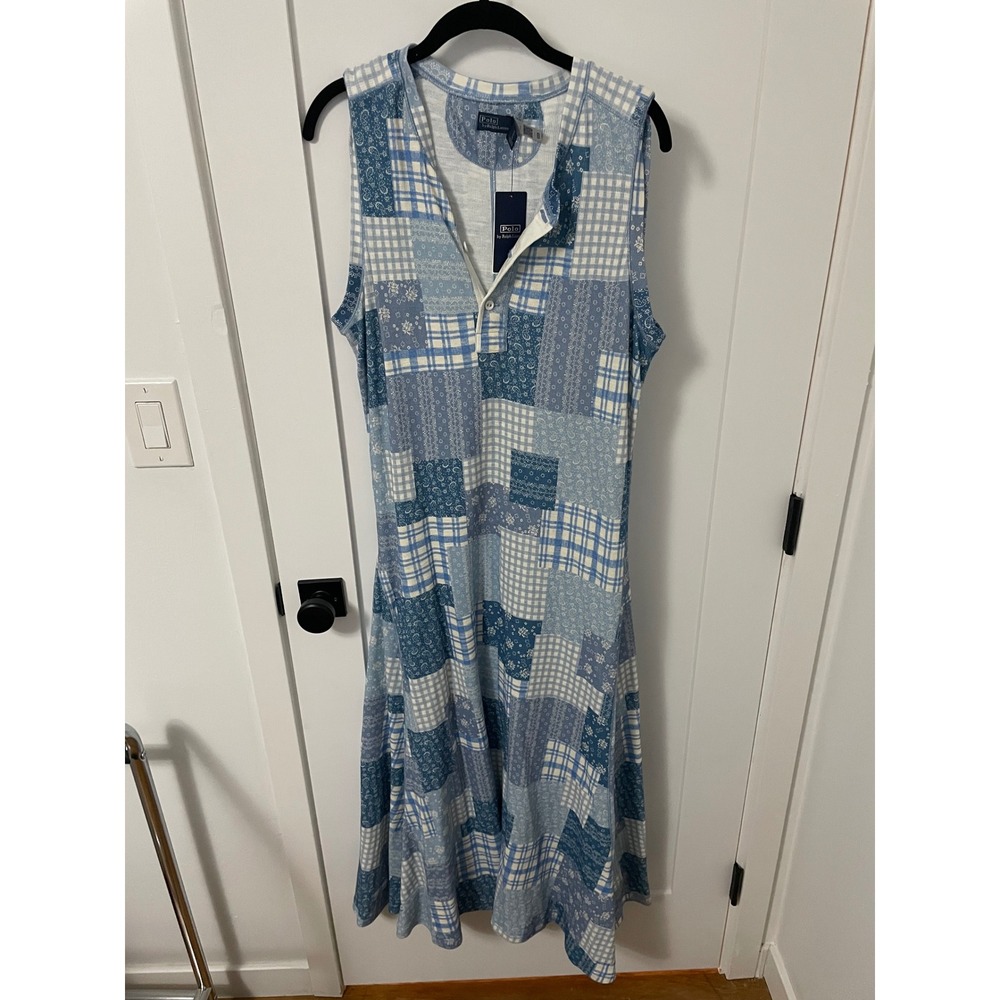 Polo by Ralph Lauren Sleeveless Patchwork Knit‎ Maxi Dress Women's XL NEW